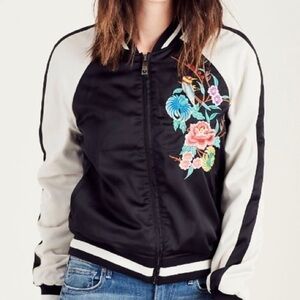 TRUE RELIGION Embroidered Satin Bomber Jacket Size XS